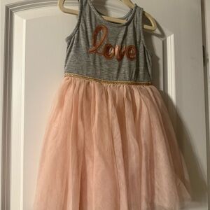 Zunie Gray Dress with Pink Tulle and Sequin Detail size 5